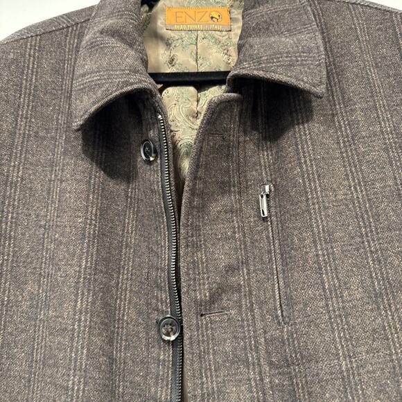 ENZO Tovare Jacket Men’s Large Brown Check Wool Blend Lined Button Front Coat - Picture 6 of 11